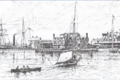 an old sketch of the boat in the harbor
