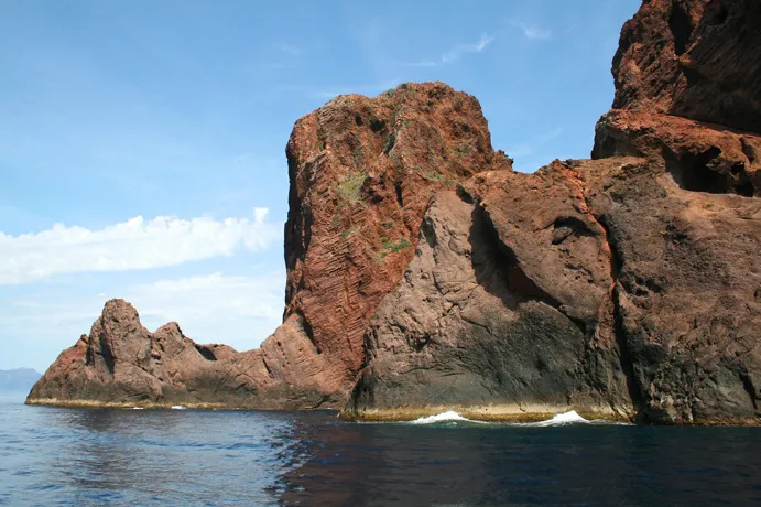 The Gulf of Porto: Calanche of Piana, Gulf of Girolata, Scandola Reserve  site in France was inscribed on the World Heritage List in 1983. The  site's vegetation is an outstanding example of scrubland. Seagulls,  cormorants, and sea eagles can be found here, while the clear waters,  with their islets and inaccessible caves, host a rich and diverse marine  life.