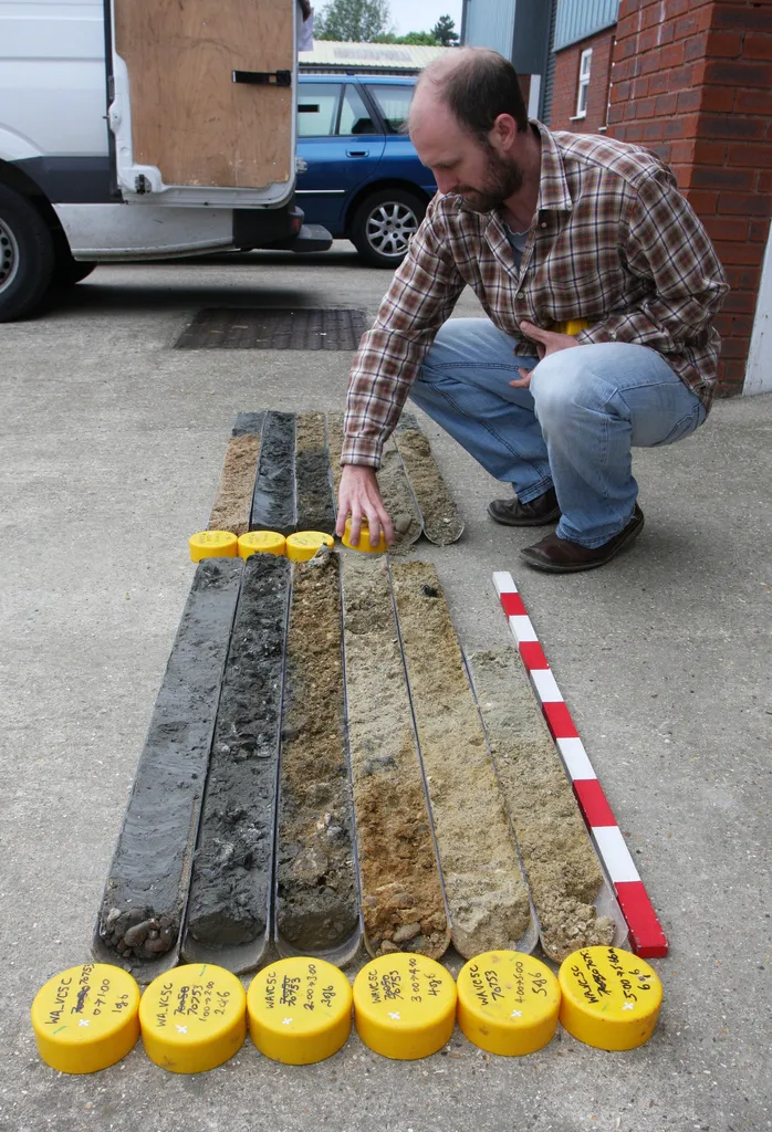 Sediment Cores An archaeologist arranges a deep-sea core.