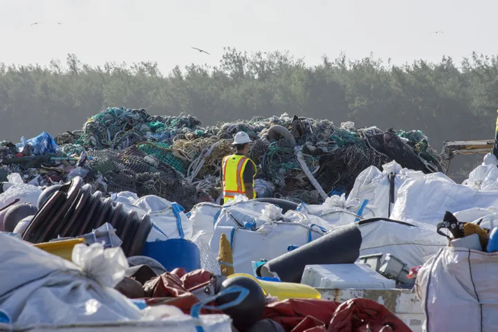 Piles of marine debris collected on Midway Atoll