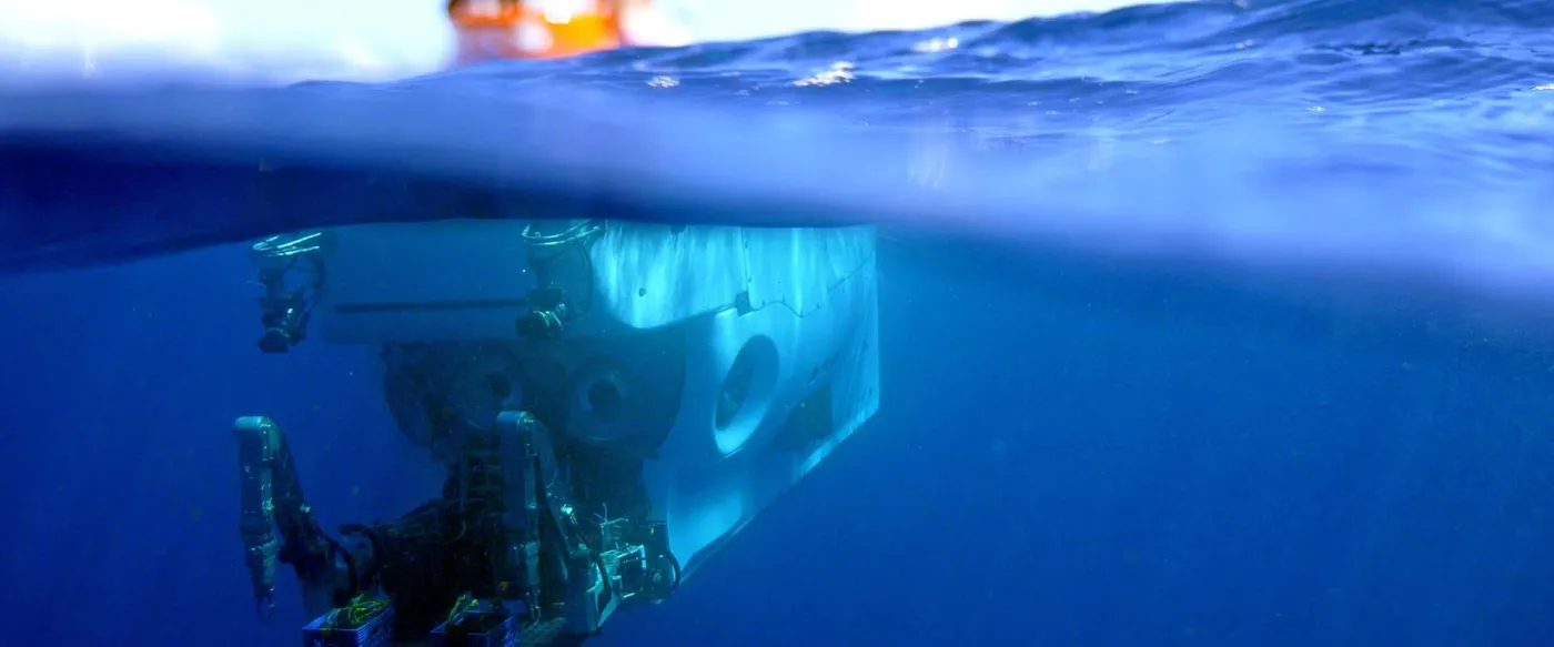 Alvin Underwater a submersible breaks the surface of the ocean